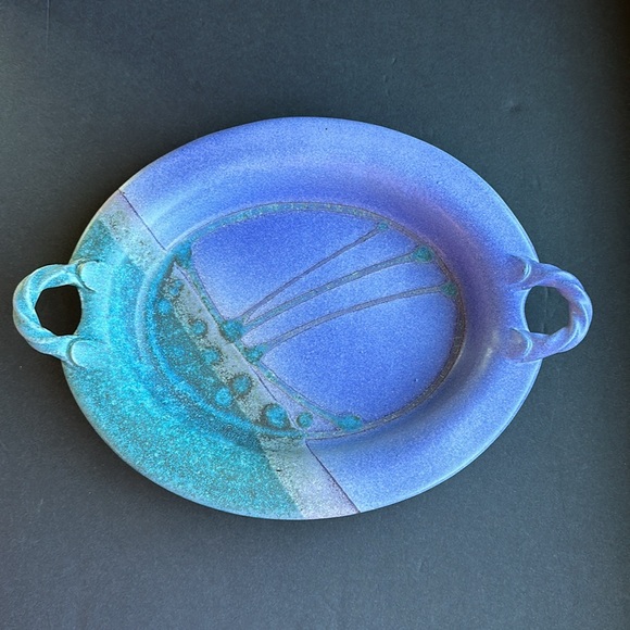 VTG Studio Art Pottery Signed Stoneware Double Handled 13" Oval Serving Platter - Picture 6 of 6